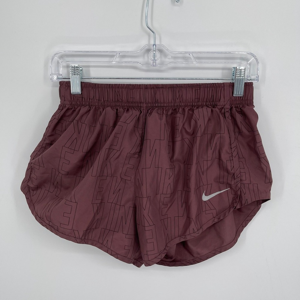 Nike Women's Burgundy Dri-Fit Logo Print Athletic Workout Running Shorts Size M